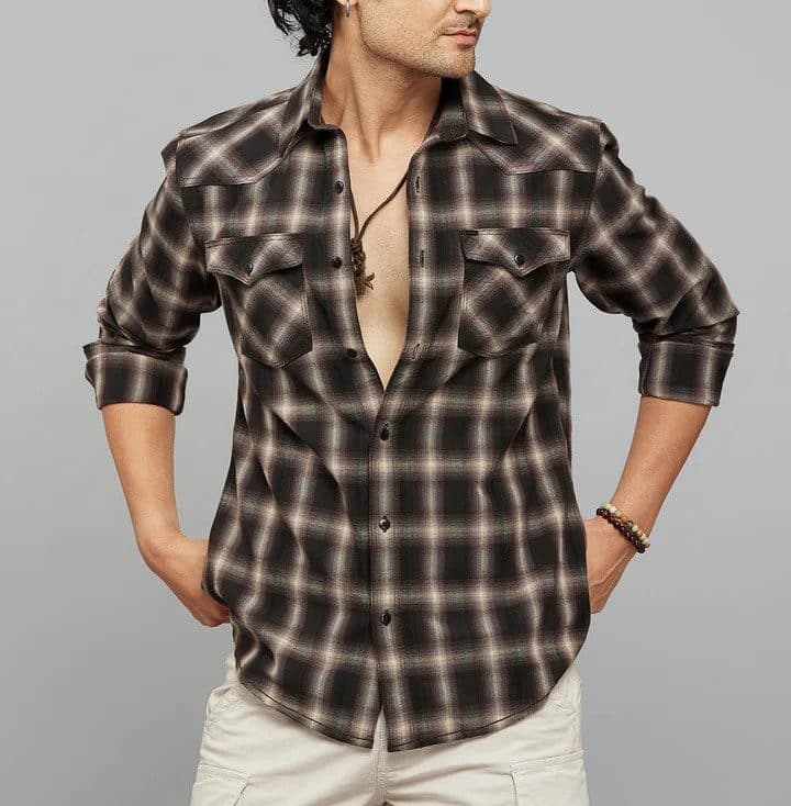 Coffee Beige Full Sleeves Check Shirt | ROOKIES | Original