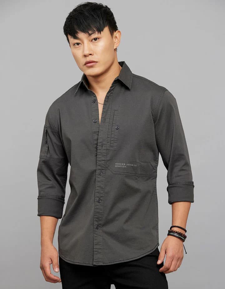 Charcoal Full Sleeves Cargo Shirt | Rookies | Original