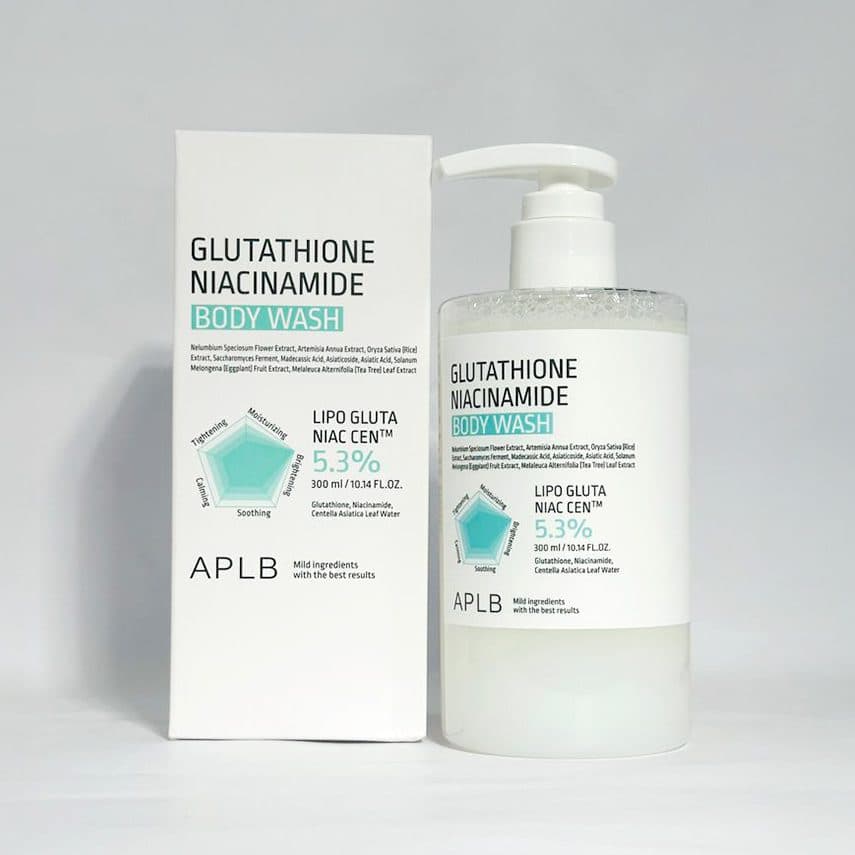 APLB Glutathione Niacinamide Body Wash 300ml – Brightening & Hydrating Korean Body Cleanser with Glutathione, Niacinamide, Centella Asiatica & Hyaluronic Acid – Deep Cleansing, Moisturizing & Skin Tone Evening Shower Gel for All Skin Types