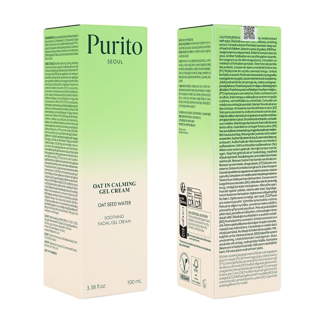 Purito Oat In Calming Gel Cream 100ml Korean Moisturizer for Sensitive Skin